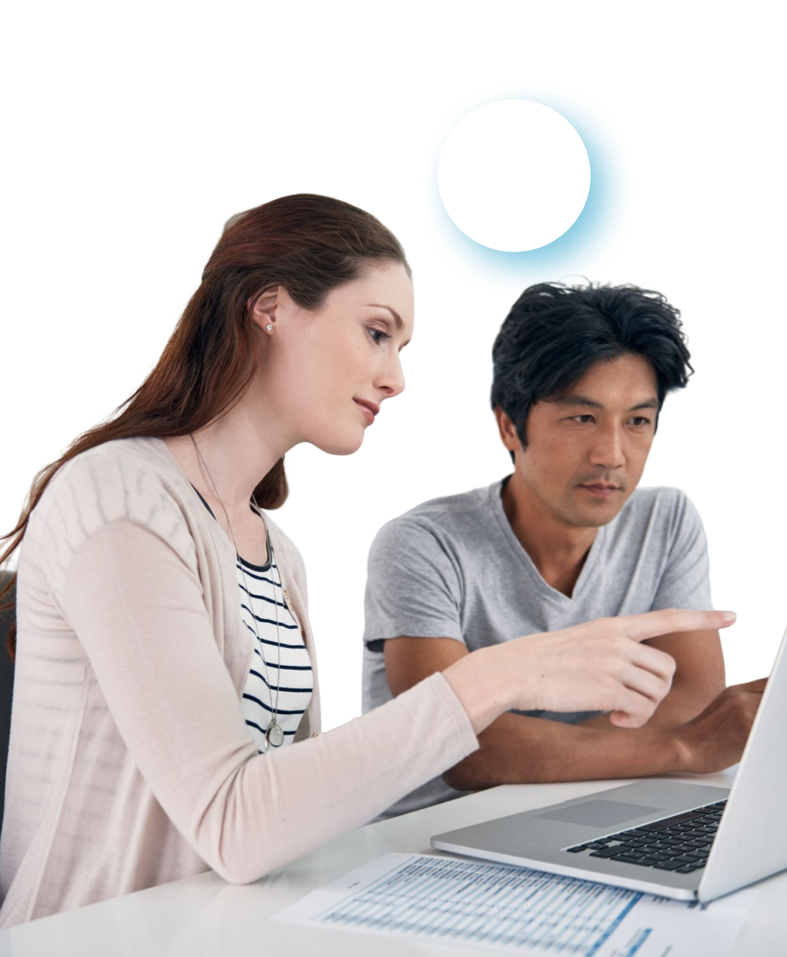 2 people working on a laptop together